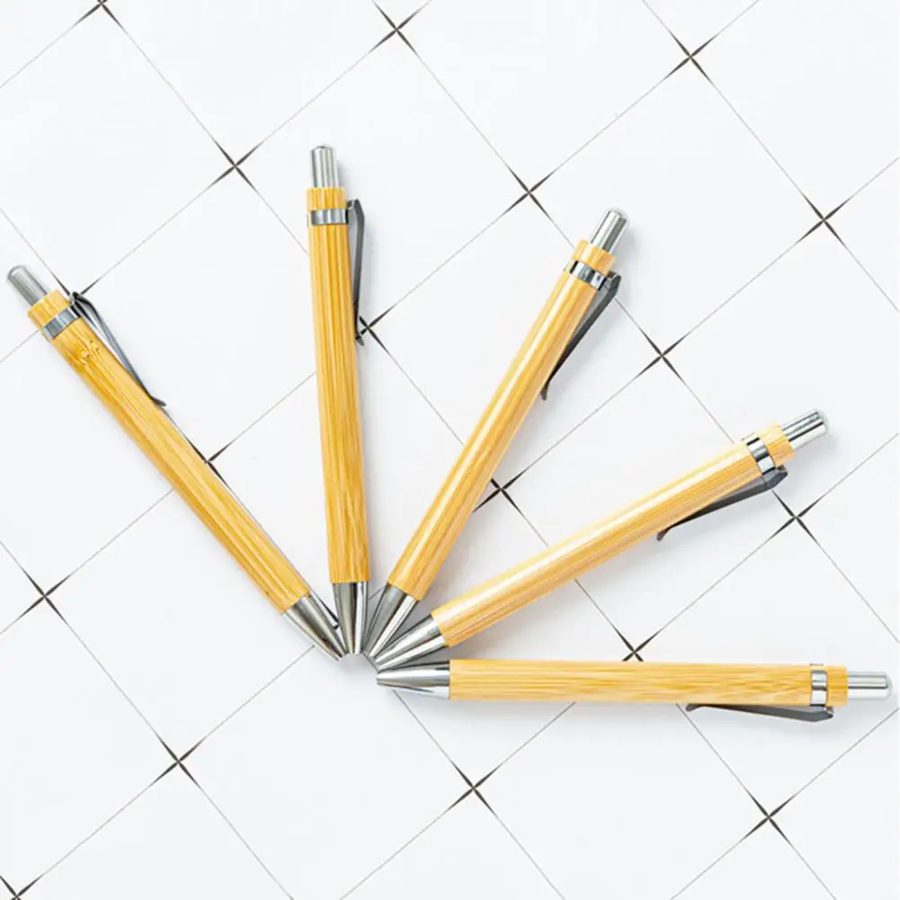 ปากกาไม้ไผ่ที่เขียนได้อย่างคล่องแคล่วปากกาไม้ไผ่ทนทานสูงปากกาบอลพอยท์มีคลิปน้ำหนักเบาปากกาหมึกเจลอุปกรณ์การเรียน