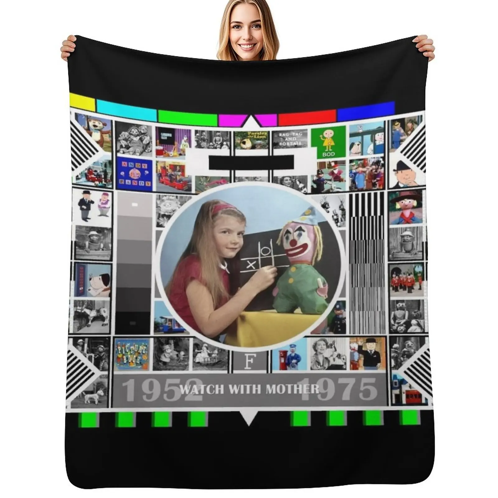 British Test Card 1952 - 1975 Watch With Mother Pop Art V1 Throw Blanket Air Conditioner Soft Blanket for Office Home