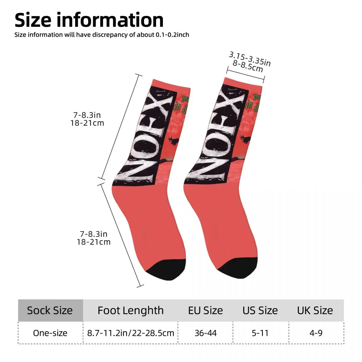 NOFX-Chaussettes vintage coordonnantes pour hommes et femmes, bas de bande d'automne, chaussettes de qualité, motif de planche à roulettes