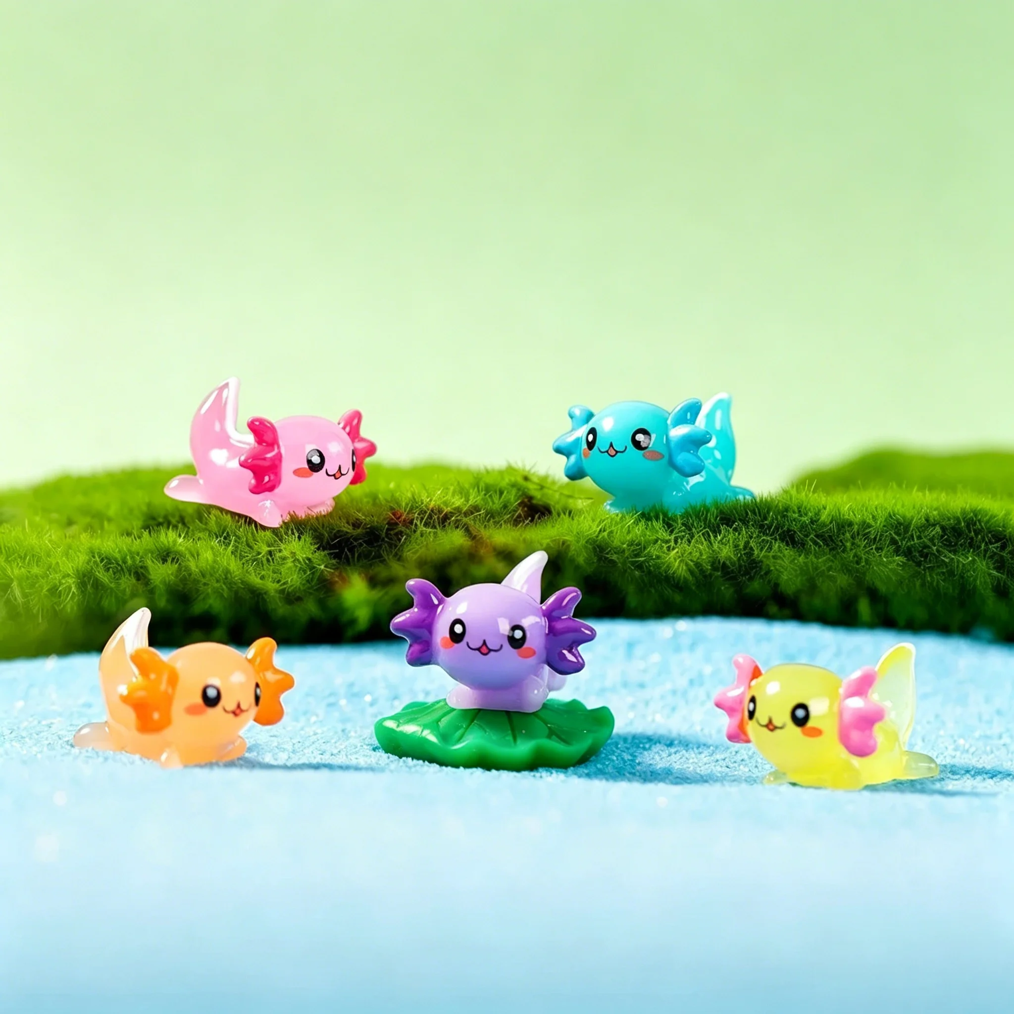 10pcs Simulation 3D Axolotl Fish Resin Charms Solid Color Kawaii Cartoon Mexicanum Ambystoma Figurines Fairy Garden Accessories