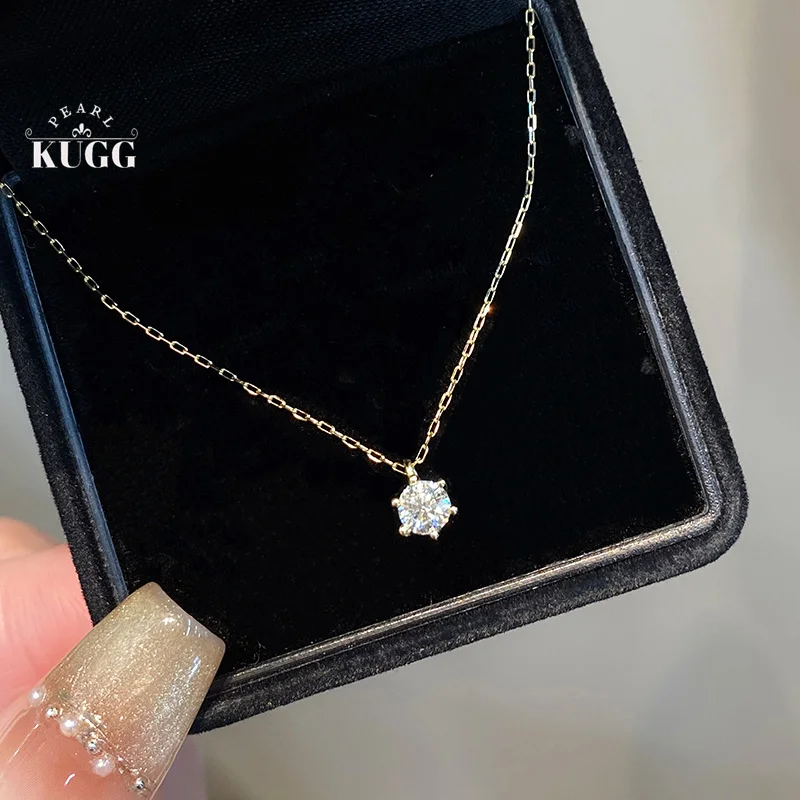 

KUGG 100% 18K Yellow Gold Necklace 0.20carat Real Natural Diamond Pendant Necklace Classic Design Engagement Jewelry for Women