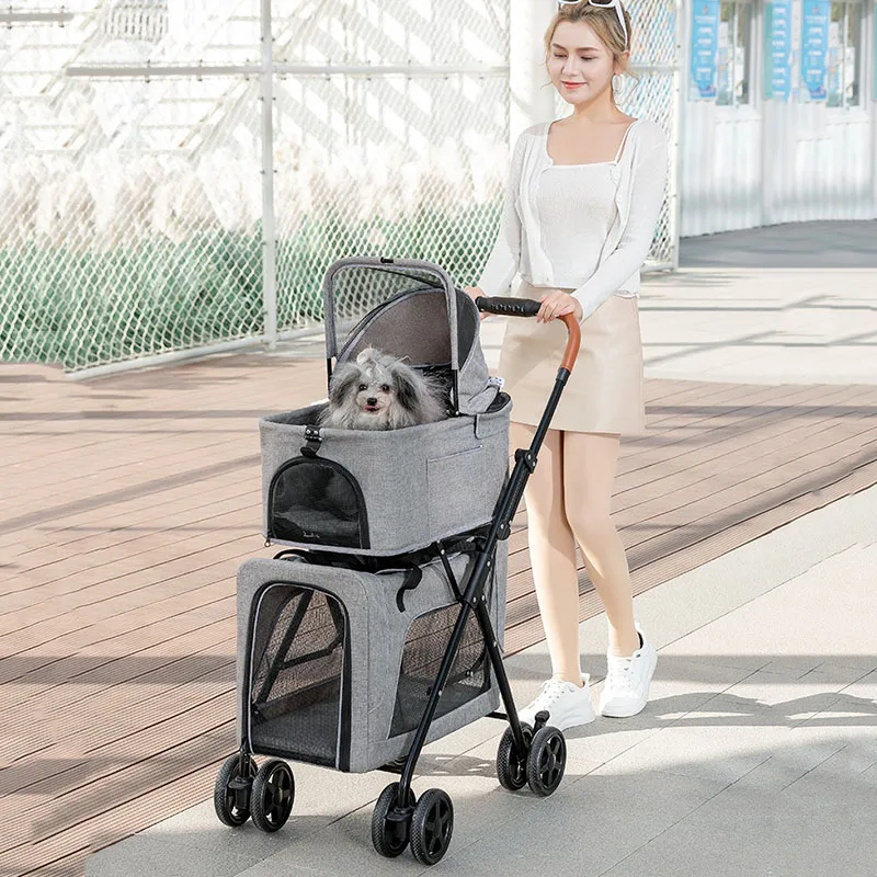 

Stroller Carrier for Dogs Detachable Baby Stroller Pull Cart Double Layer Outdoors Lightweight Four Wheel Shock Absorption Cart