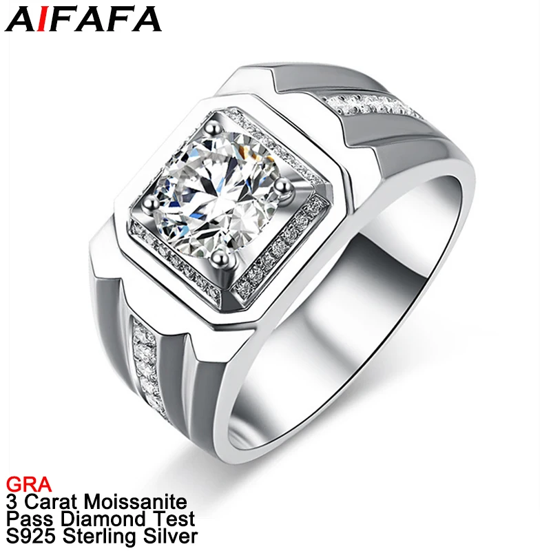 

3 Carat D Color Moissanite Men Rings Moissanita S925 Silver Thick and Solid Finger Ring for Man Jewelry Pass Diamond Test GRA