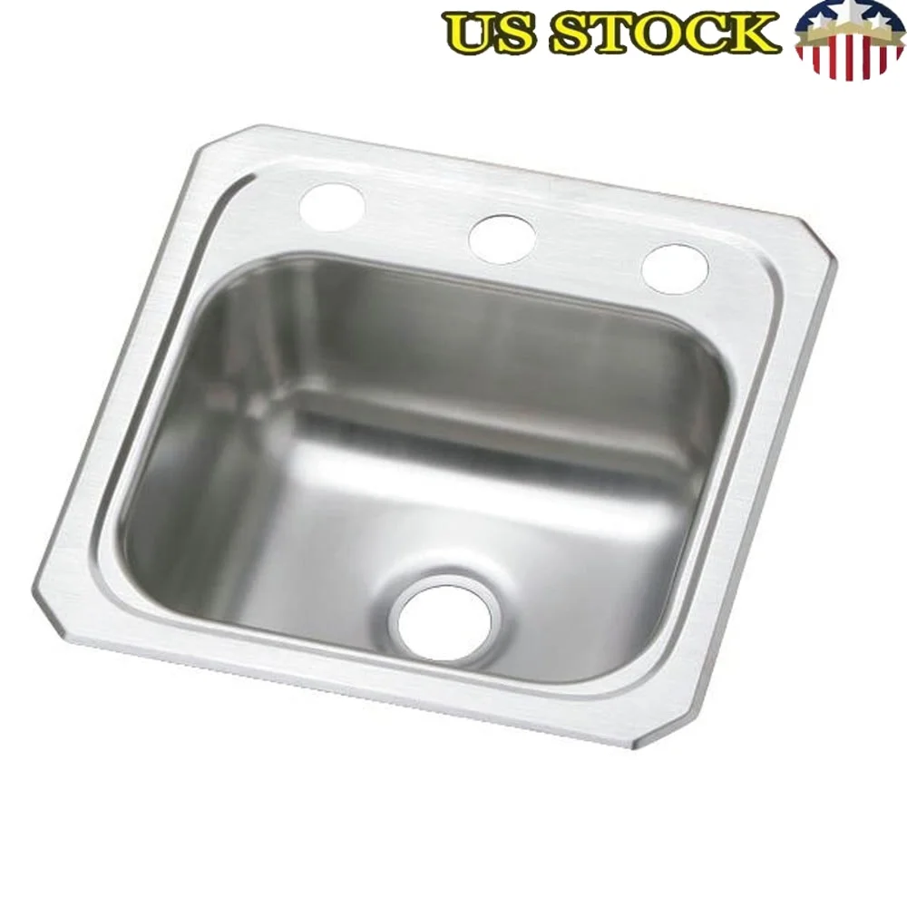 

Раковина из нержавеющей стали с верхним креплением и 3 отверстиями для смесителя, совместимая с ADA, звукопоглощающая центральная сливная раковина, простая установка, 15x15 дюймов
