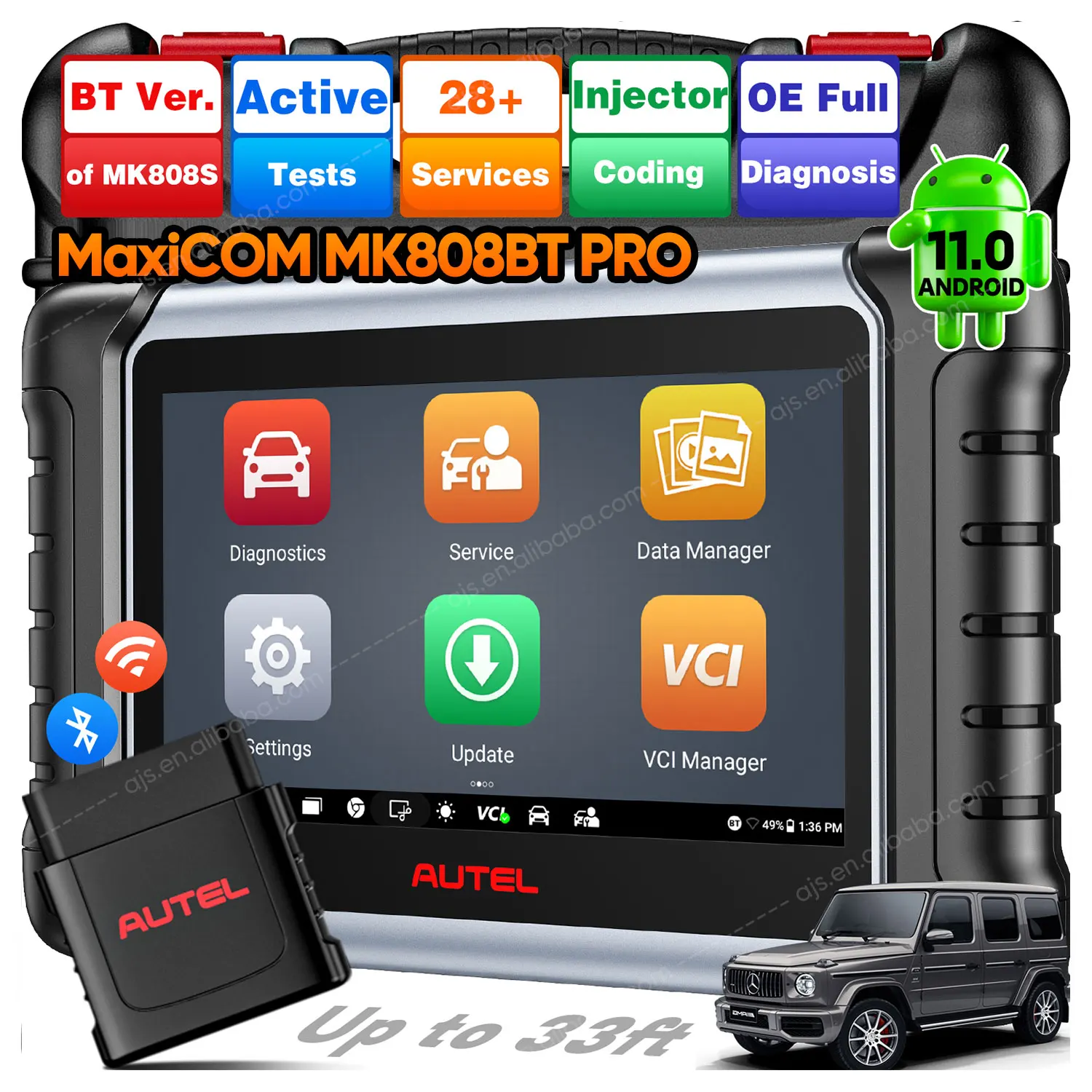 

Autel MaxiCOM MK808BT PRO 28+ Services All Systems 2 Car Scanner Diagnostic Tool Level-up of MK808BT MK808 MK808S MX808
