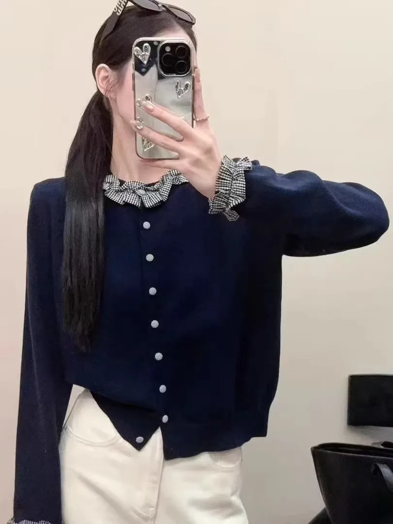 

Sweet Sle Long Sve Knitted Open Cardigan Women's Faion Autumn High-End round Ne Single Button Sweater Loose Fit Pure...