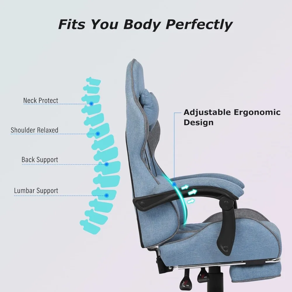Ergonomic High-Back Gaming Chair with Footrest, Adjustable Armrests, and Lumbar Support for Adults - Comfortable Computer Office