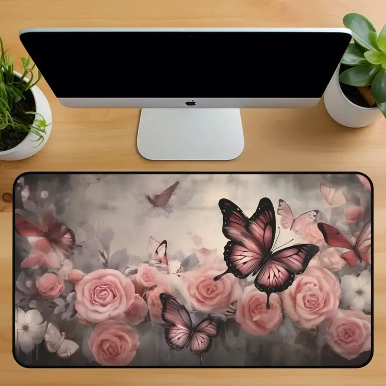 

Butterfly Rose Placemat,non-slip and Waterproof Mousepad,desk Decoration Mat for Office and Gaming,the Perfect Gift for Friends.