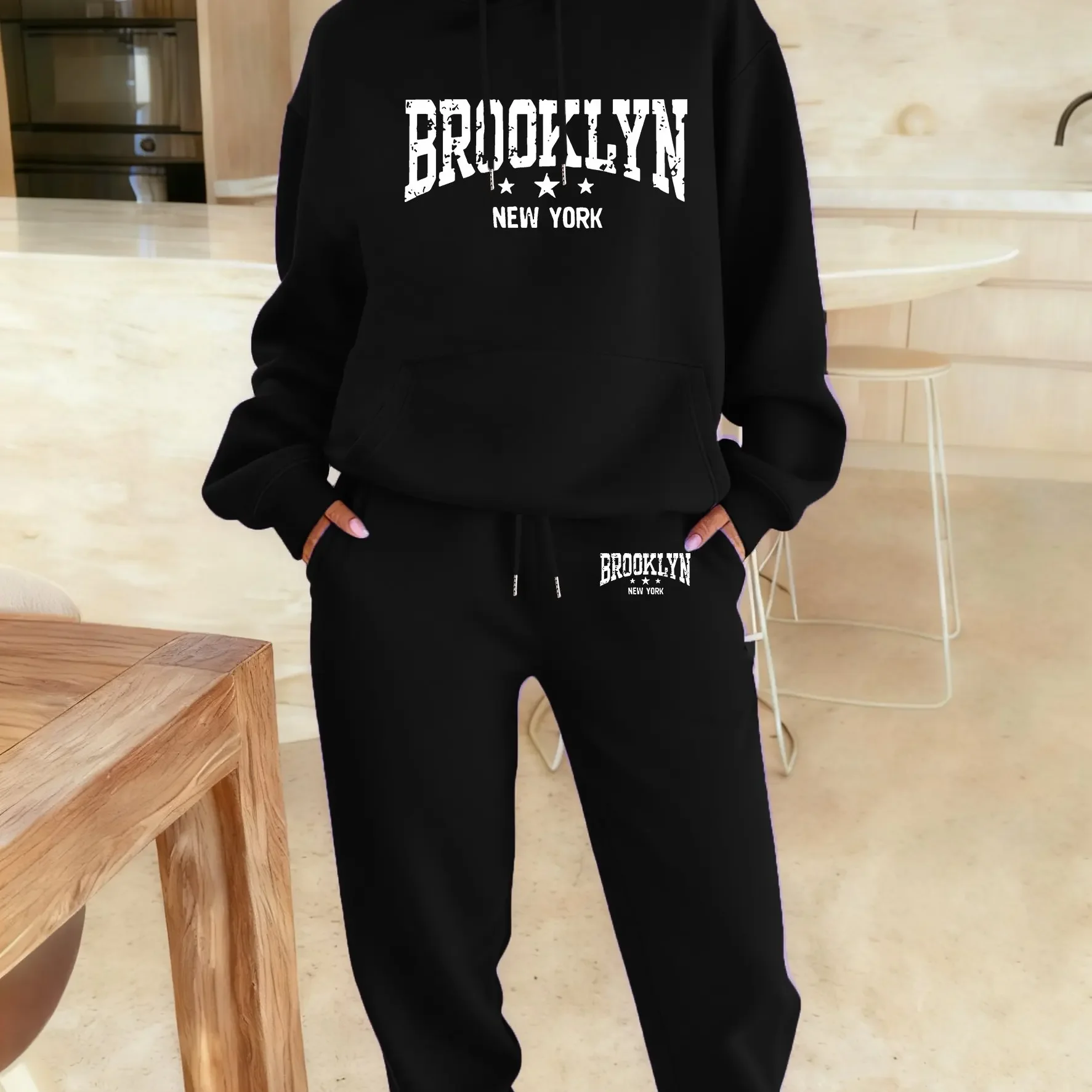 2026 letter printed sportswear set men's and women's hooded sweatshirt long pants set spring and autumn winter warm suit