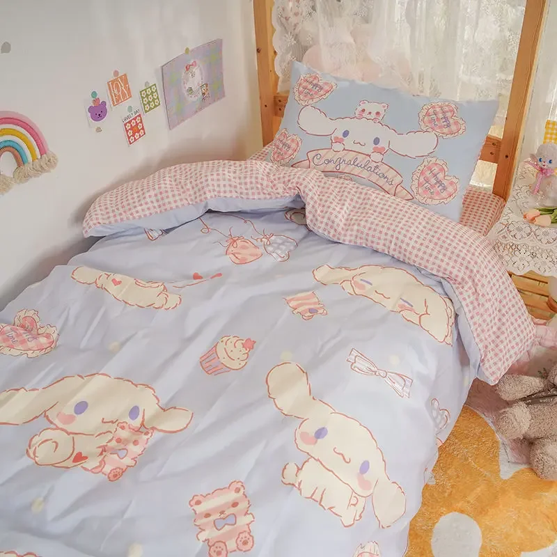 Sanrio Cinnamoroll Series for 0.9M Bed Three Piece Set Cartoon Yugui Dog Bedding Quilt Cover Sheet Pillowcase