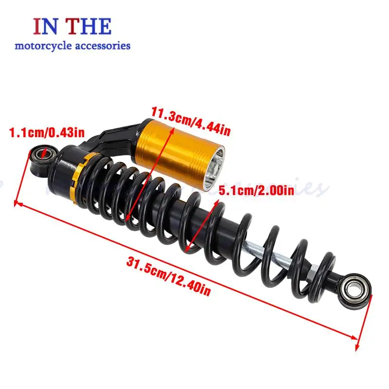 أحمر/ذهبي/برتقالي 290 مم ممتص الصدمات الخلفي مع وسادة هوائية زنبركية، مناسب لملحقات سكوتر الدراجة الكهربائية Citycoco