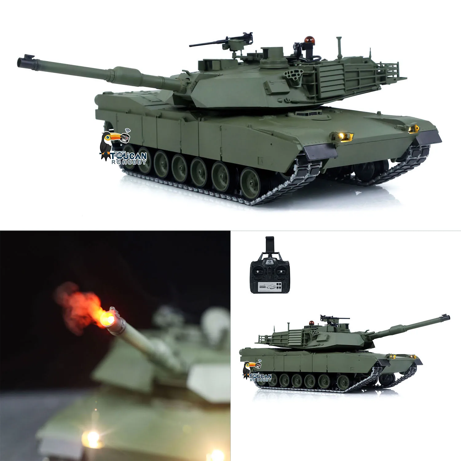 

TOUCAN Металлический 1/16 RC Tank Abrams M1A2 3918 Вращение на 360° ИК-система Баррель Подъемная отдача Курение FPV Камера Дистанционное управление Танки