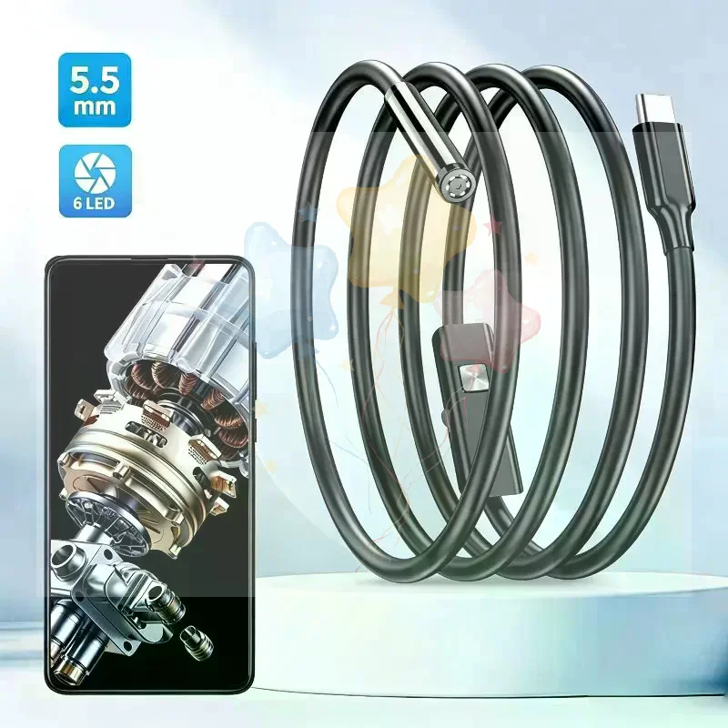 5.5MM Type-C Endoscope Camera With 6 Adjustable LEDs USB Android Flexible Inspection Borescope For Phone PC