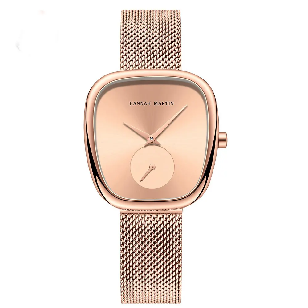 New Stainless Steel Milanese Mesh Belt Quartz Watch Creative Two Needles and A Half Barrel Type Design Waterproof Ladies Watches