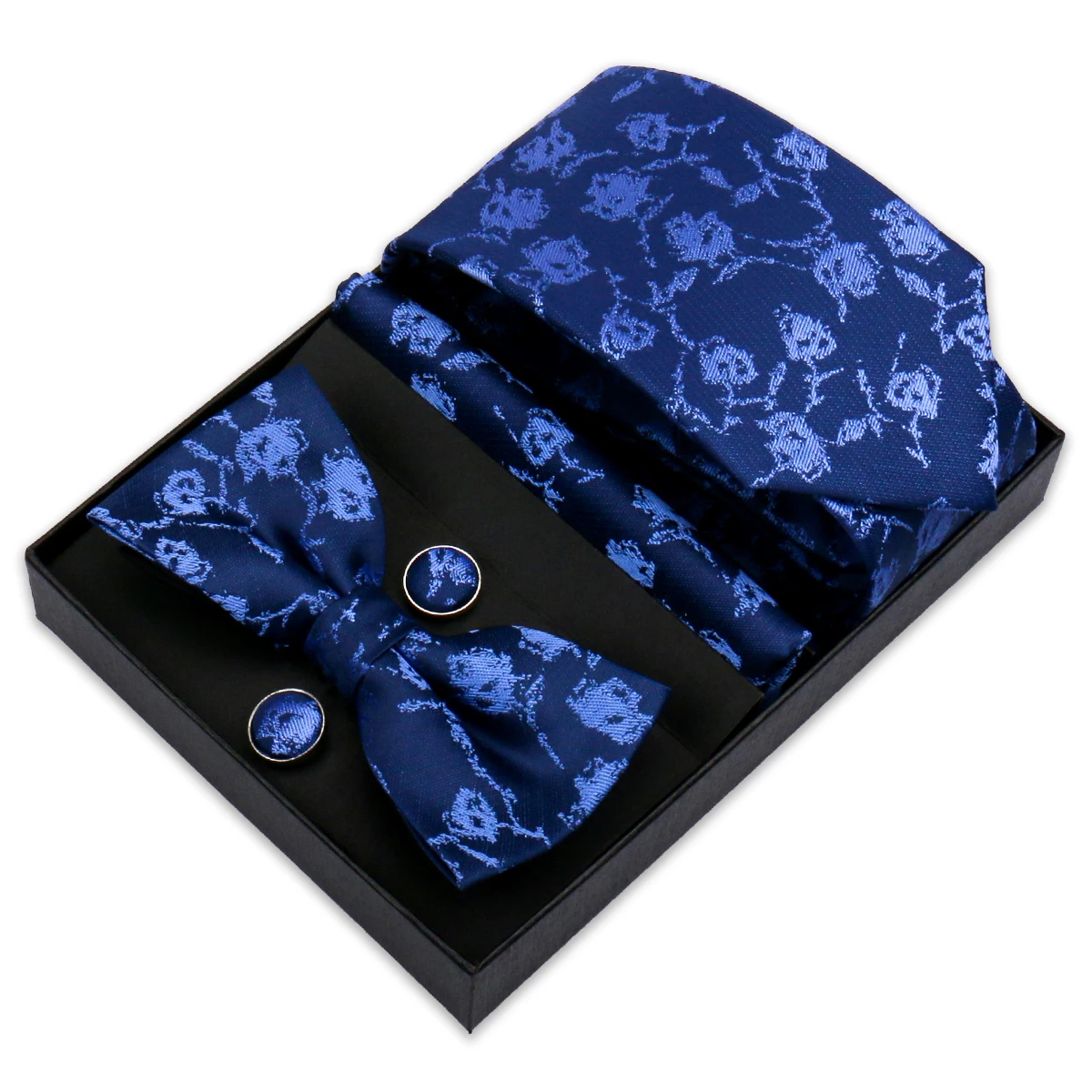 Luxury Elegant Men Suit Style Floral Paisley Striped Gift Box Tie Bow Tie Handchief Cufflink 4 Piece Business Wedding Partys