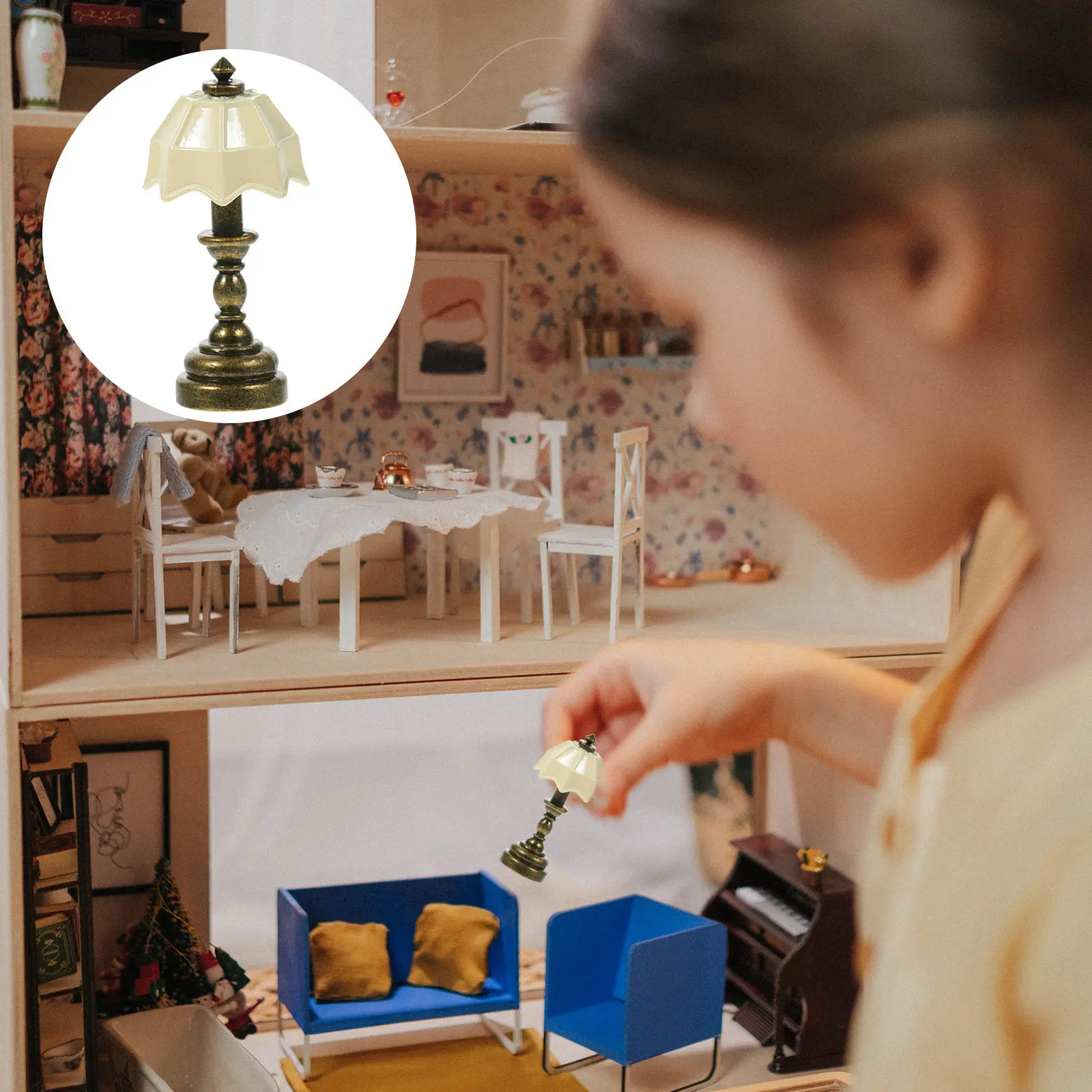 

Miniature Retro Table Lamp Small Stylish Desk Light Micro House Decor Creative Mini Landscape Lamp for Desktop Decoration