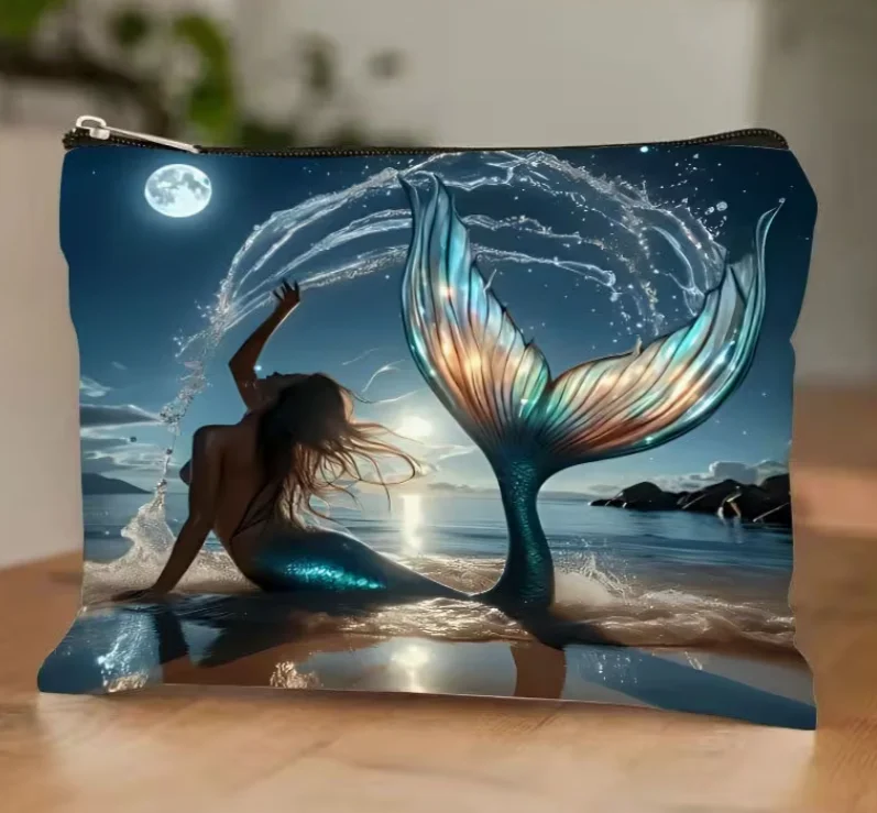 Sacoche de voyage à motifs « Sirène captivante au bord de l'océan sous la lune » • Sac polyvalent • Trousse de toilette