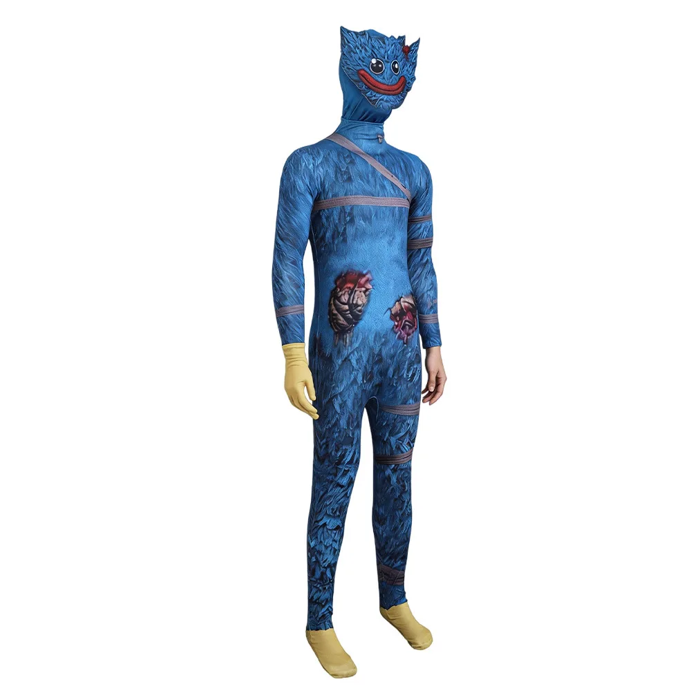 Anime cosplay costume Huggy Wuggy dark blue Jumpsuits Nice Stitching cosplay outfit for people Halloween Carnival Performance view 2