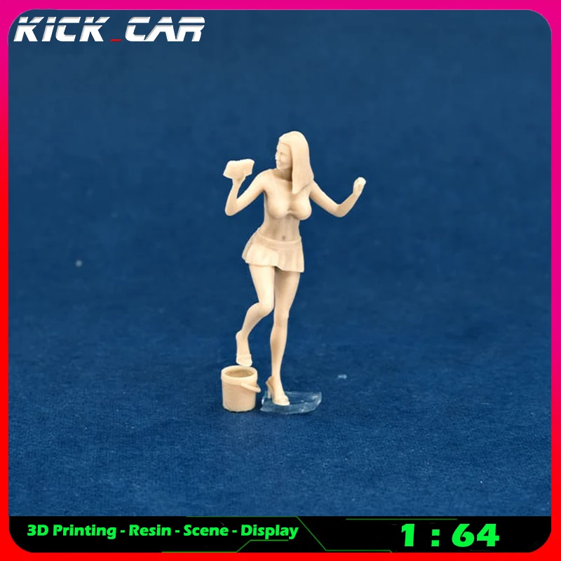 Kickcar 1/64 Car Wash Girls Model Car Diorama Uncolored Resin Garage Scene Figure Decoration Simulation Scene Toy