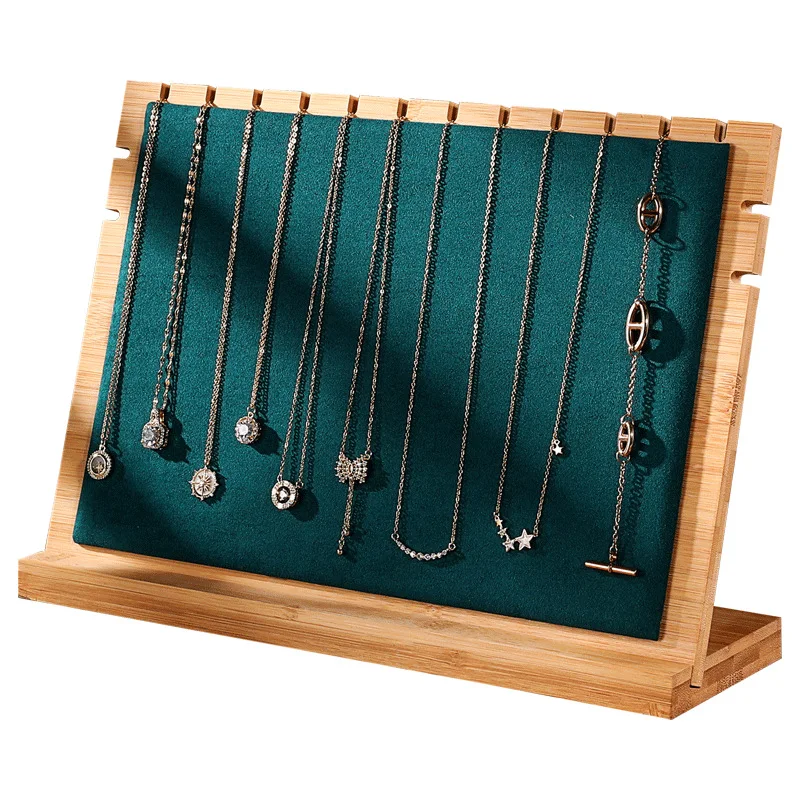 Large Capacity Jewelry Display Rack Multiple Necklace Display Stand Detachable Suede Wood Display Rack