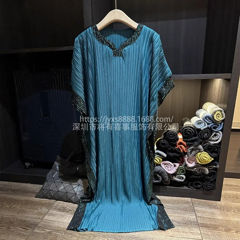 

Плиссированные платья Miyake, осень 202, простая юбка с завязками, модная элегантная темпераментная прямая юбка, свободное горячее золотое платье с v-образным вырезом, новинка