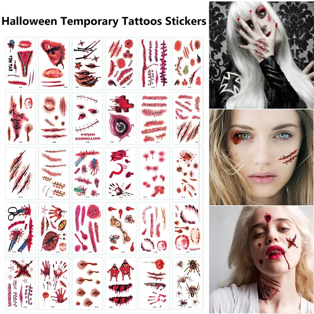 

Наклейки на рану ужаса, водостойкая наклейка с травмами крови, шрамы ужасов, слайдер для переноса воды, наклейки для временных татуировок на Хэллоуин