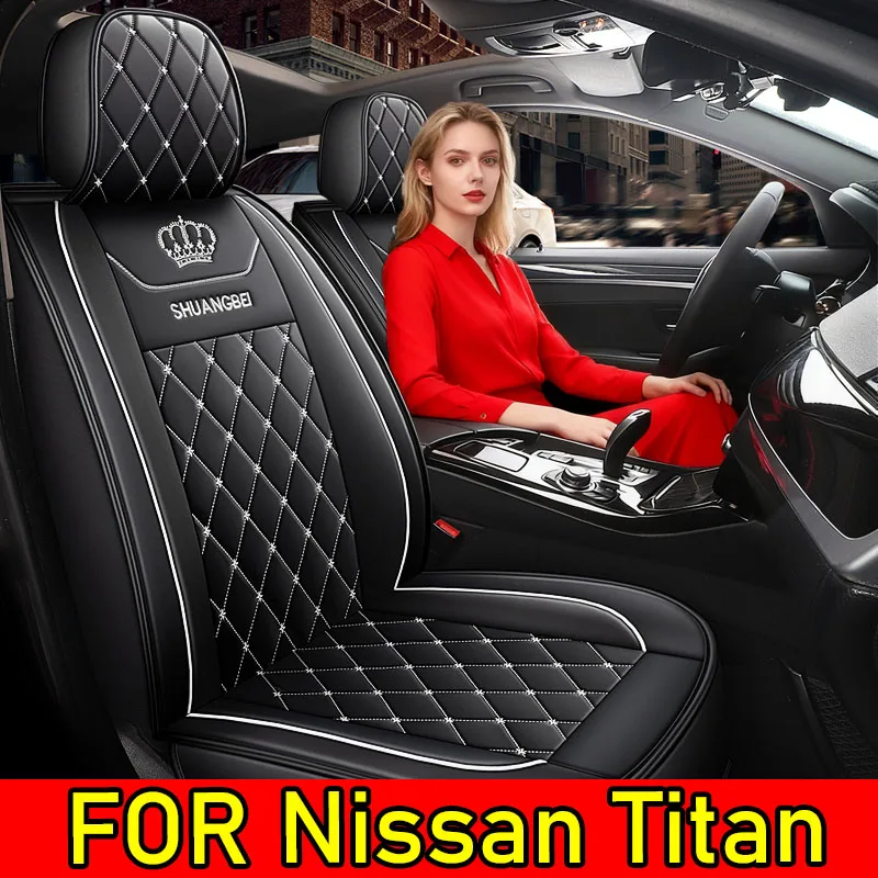 

Чехол на автомобильное сиденье Nissan Titan, износостойкий, водонепроницаемый, из искусственной кожи, с вышивкой в виде короны, полный чехол на сиденье