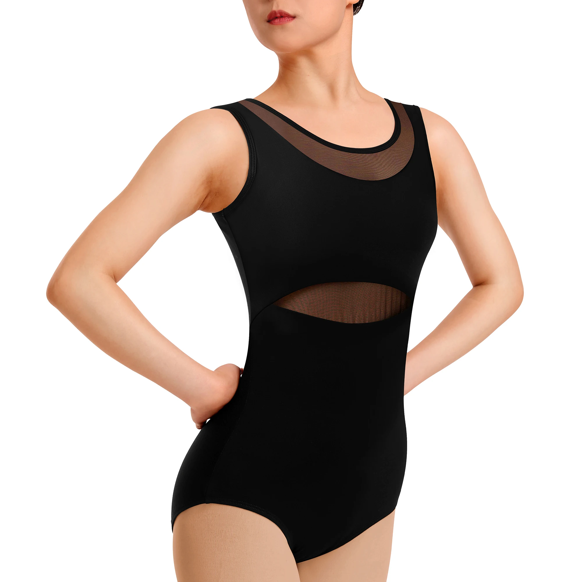 Justaucorps de danse pour femmes, débardeur de Ballet, maille, dos creux, vêtements de danse de gymnastique, doublure rembourrée sur la poitrine