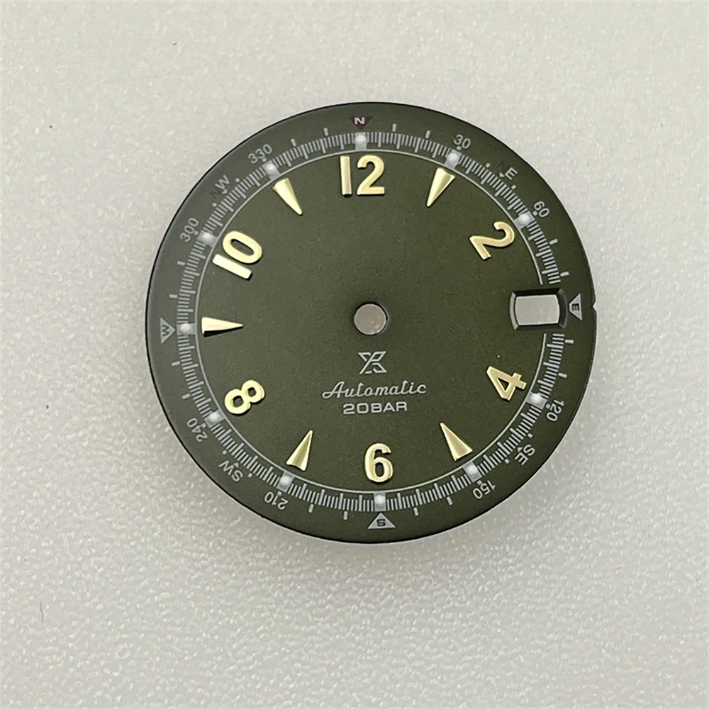 หน้าปัดนาฬิกาสไตล์เรโทรใหม่ ขนาด 28.5 มม. สีเขียวเรืองแสง สำหรับกลไก NH35A NH36 4R 7S พร้อมปฏิทินเดี่ยว