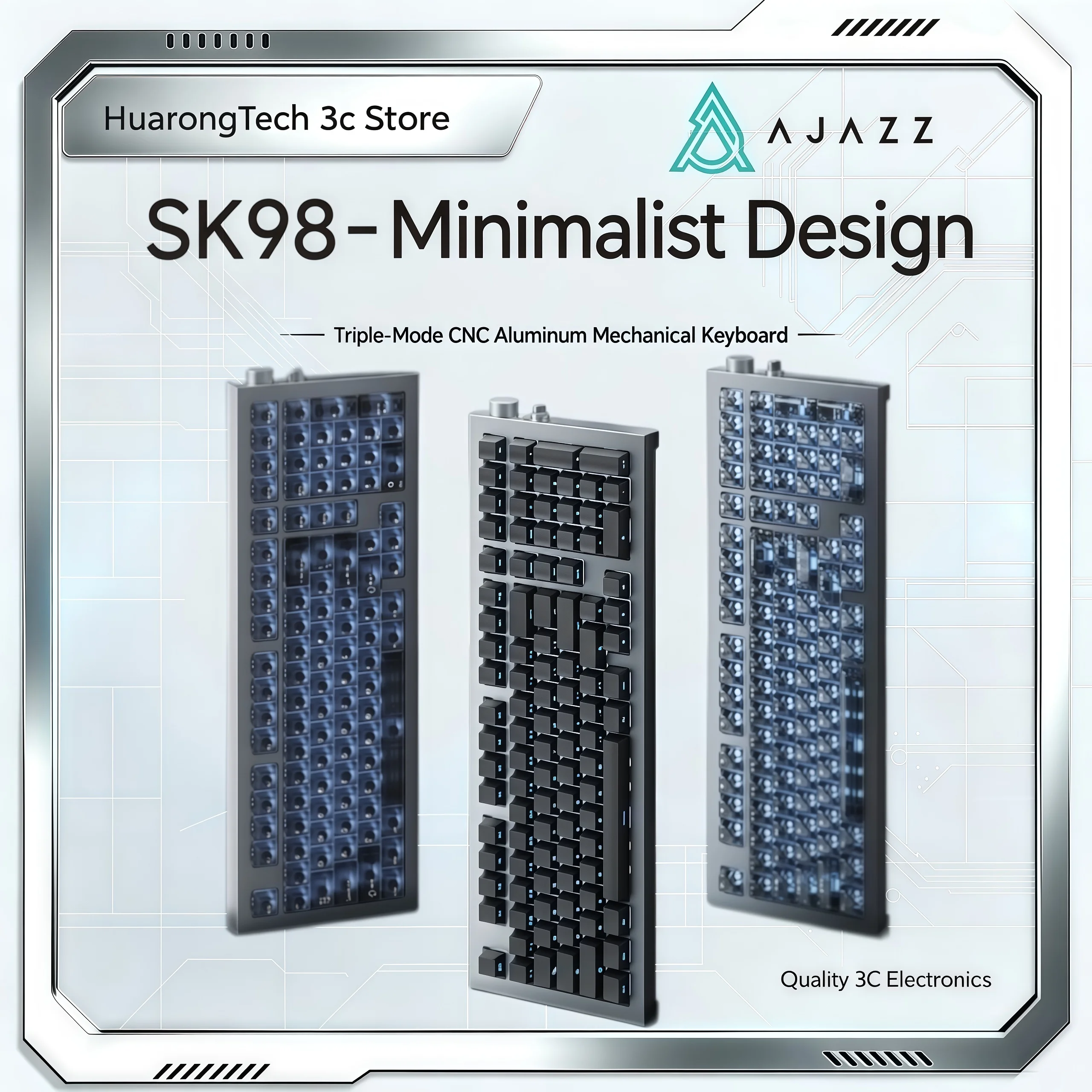 AJAZZ SK98 Mechanical Keyboard Wireless Three-mode Aluminum CNC Custom Hot-swappable Game E-sports Side Engraving AI Keyboards