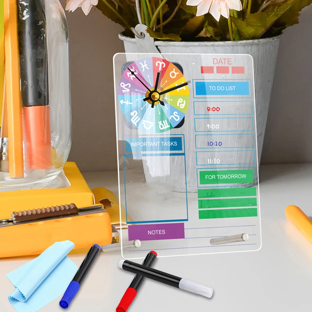 مجموعة واحدة من لوحة قائمة المهام بمسح جاف من الأكريليك مع لوحة كتابة مذكرة سطح المكتب على مدار الساعة ومنظم جدول واضح للمكتب #6