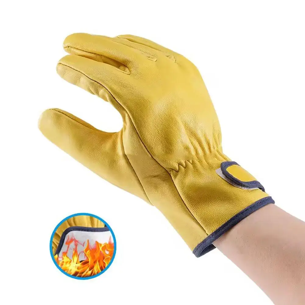 Leather Work Gloves Flex Grip Tough Cowhide Gardening Glove for Wood Yard Working Glove Resistant Knit Wrist Canvas Backing ﻿