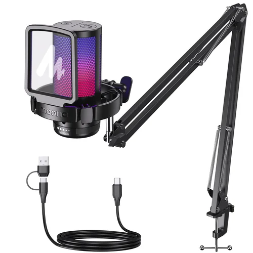 Maono-micrófono USB para juegos DGM20S, condensador, RGB, con cancelación de ruido, con ganancia de micrófono, luz RGB, silencioso de una tecla