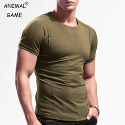 Summer mens crew neck Shirt Slim Fit Cotton Short Sleeve Jogger T-Shirt Mens Pure Color Basic Tops