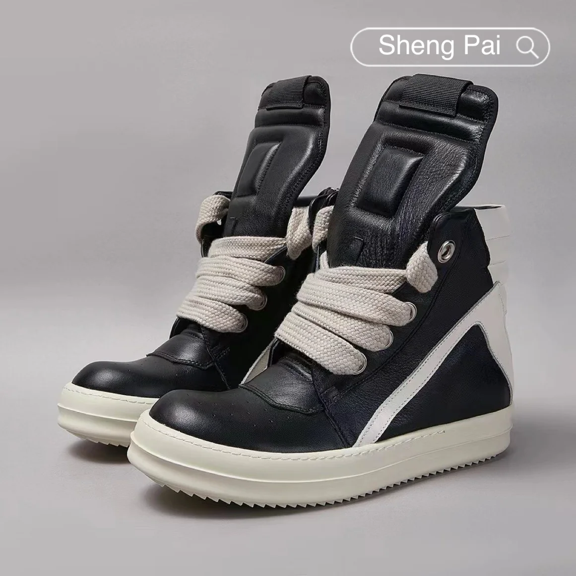Brand Men's Shoes Thick Laces Leather Inverted Triangle Men's Casual Shoes High Quality Women's Boots & Ankle Shoes
