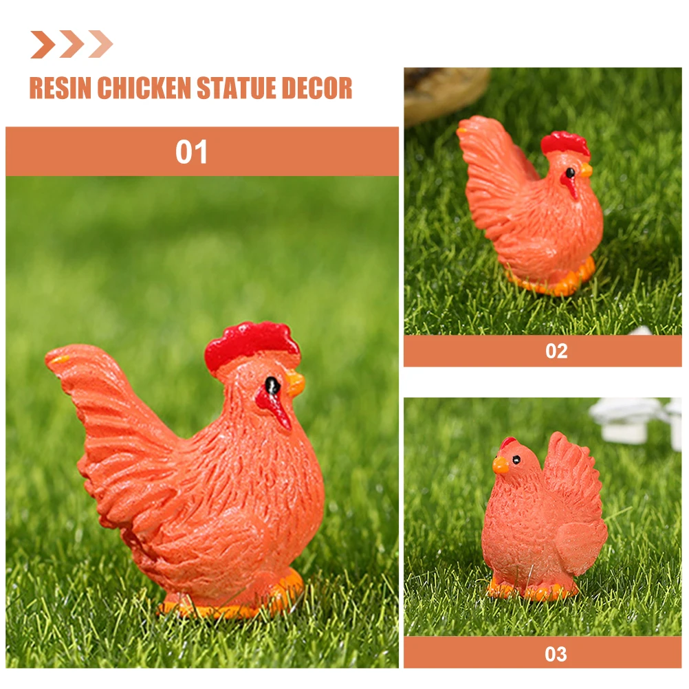

10 Pcs Rooster Hen Ornaments Chicken for Coop Figurine Roosters Resin Garden Animal