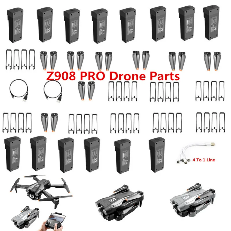 Z908 Pro 4K HD Professional ESC Camera RC Drone Quadcopter Parts 3.7V 2000MAH Battery/Propeller /USB/4 To 1 Line/Protect Frame