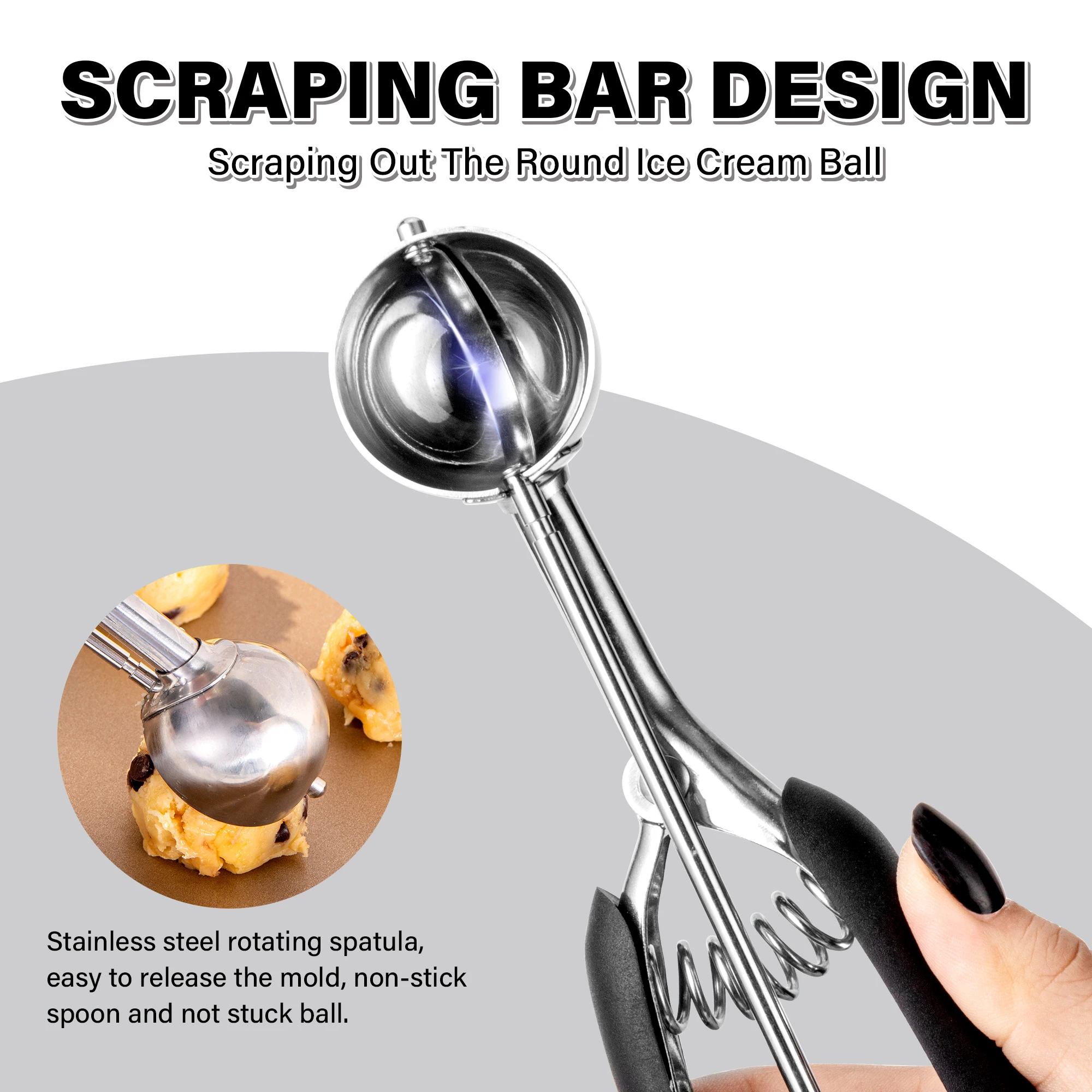 مغرفة آيس كريم صغيرة احترافية من الفولاذ المقاوم للصدأ 35 مم، مغرفة بولر البطيخ، مقابض ناعمة جيدة، إطلاق الزناد السريع