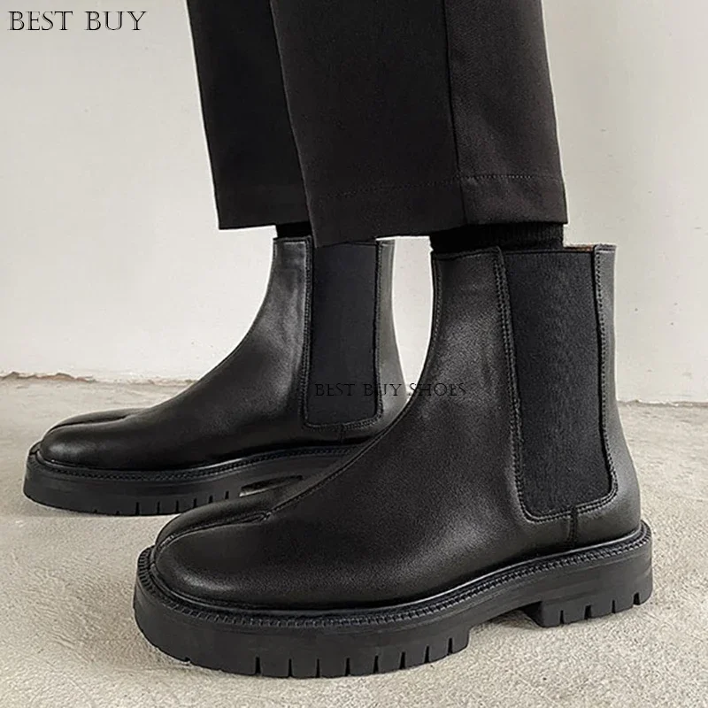 Split toe Men's Black Ankle Boots Autumn women Winter Boots Outdoor Comfortable High Top Men Casual Tabi Shoes with Classic