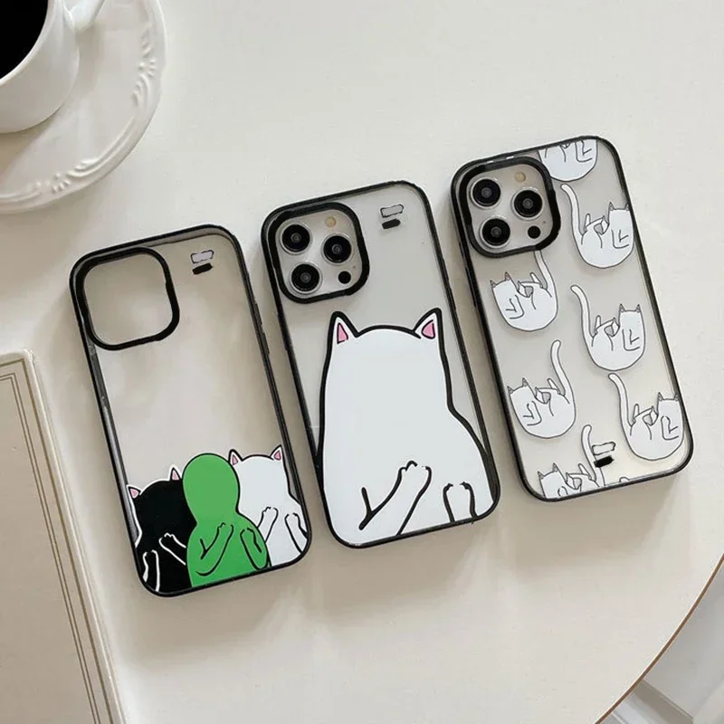 

Minimalist Parody of Cats Upgrade Acrylic Border Phone Case Cover for IPhone 11 12 13 14 15 Pro Max Case for IPhone 15 Pro Max