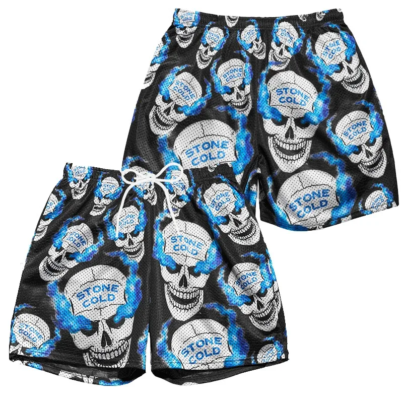 

New Hit Popular Retro Summer RVD Tiger Head Skull Drawstring Wrestling Shorts Casual Vacation Beach Daily Life Shorts Motorcycle