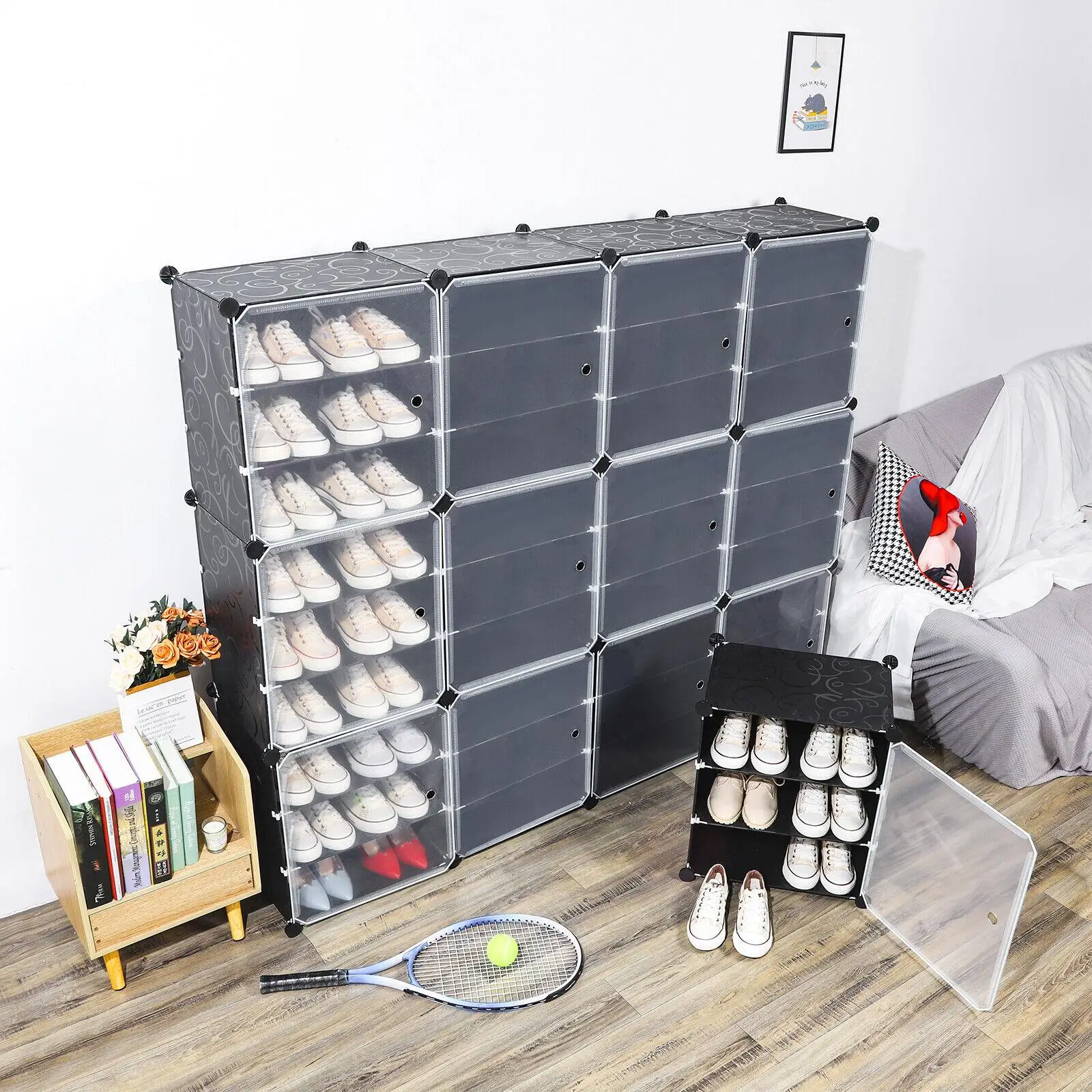 

Stackable Shoe Rack Standing Shoe Storage Organizer Clear Door Unit Cube Cube DIY Cabinet Portable Organizer Moisture-proof