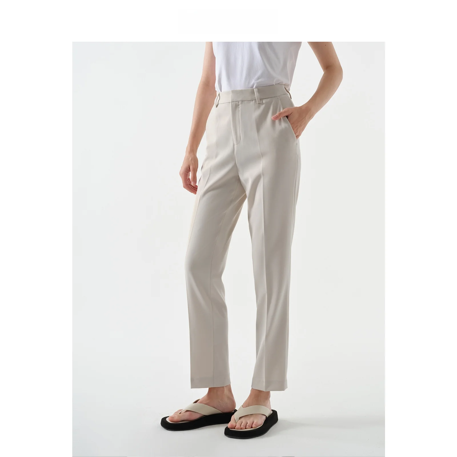 LeLenth Calça feminina cáqui, cintura alta, emagrecimento, drapeado, perna reta, casual, poliéster, ol faion, verão 2025