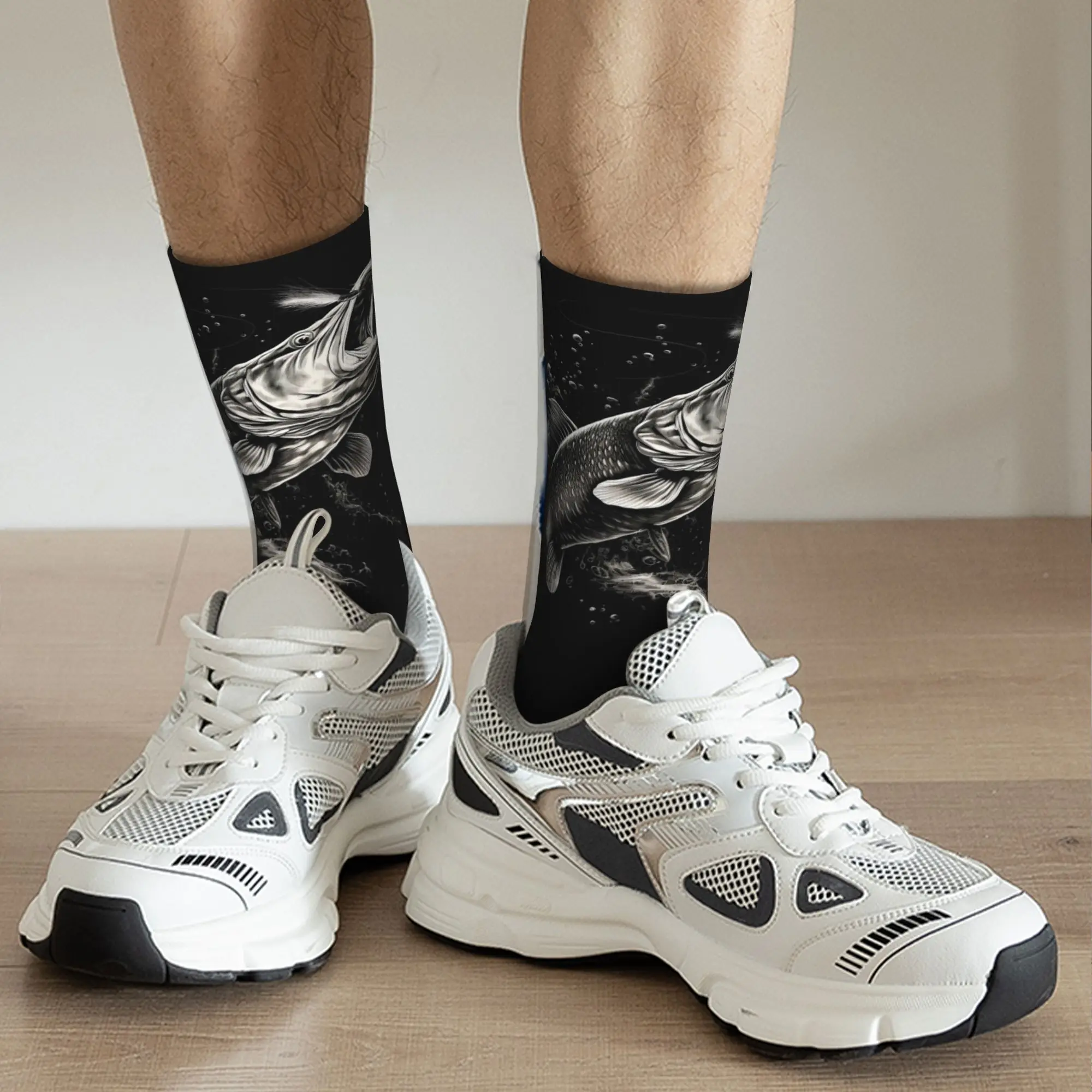 Calcetines con diseño de pez luccio para amantes de la pesca para todas las estaciones, medias súper suaves Harajuku, calcetines para hombres y mujeres, regalos de navidad
