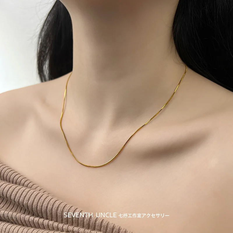 

Women's High-Quality AU999 24K Gold Snake Chain - Plain Thin Clavicle Necklace, Stylish Versatile, Luxury Jewelry Gift