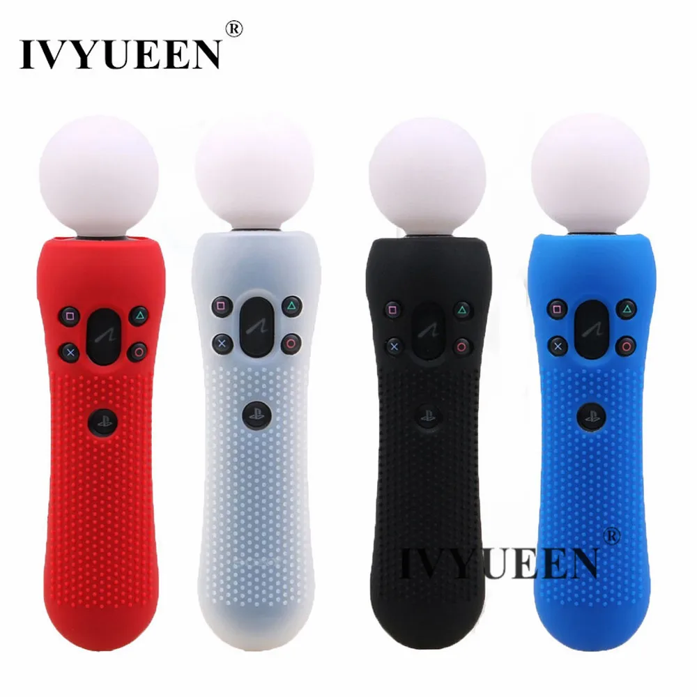 IVYUEEN 1 PCS สำหรับ PlayStation PS VR Move Motion Controller ยางซิลิโคนกันลื่นป้องกันกรณีผิวสีดำสีฟ้าสีแดง