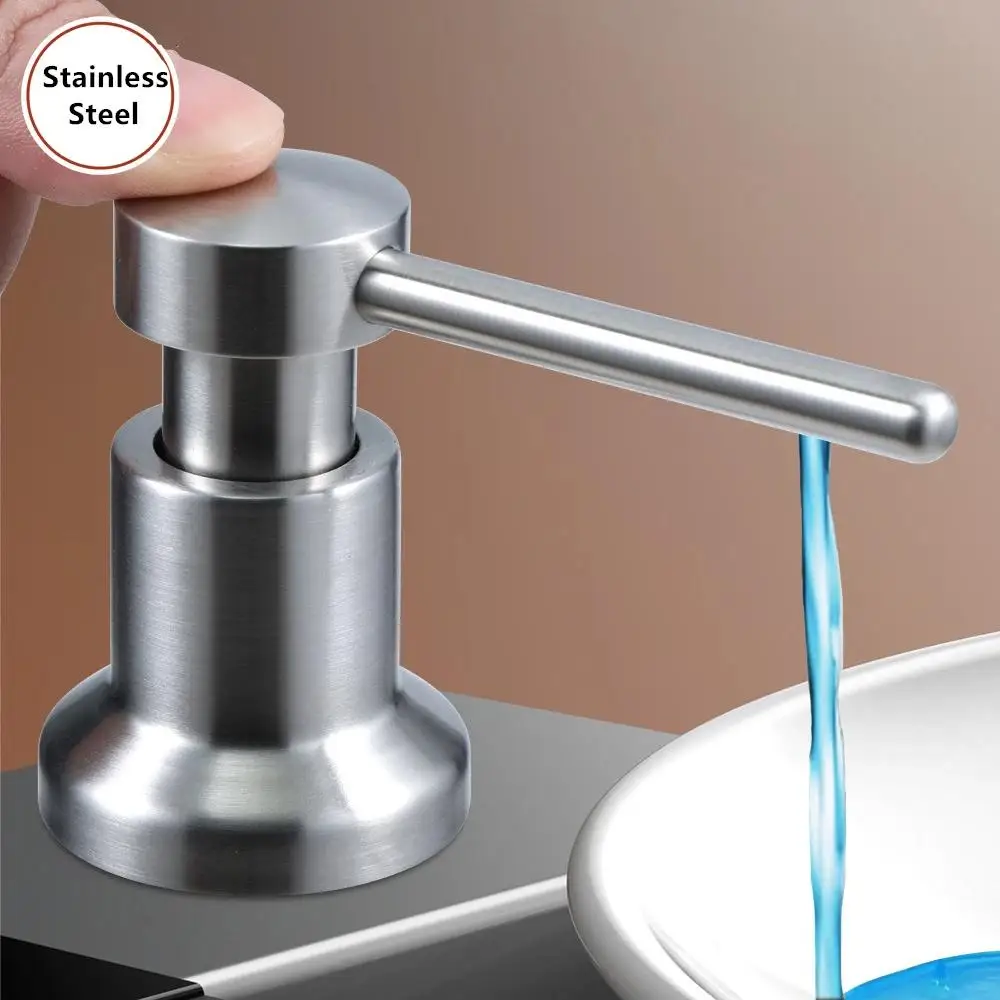 موزعات الصابون السائل المدمجة في رأس المضخة المصنوعة من الفولاذ المقاوم للصدأ مع مجموعة أنبوب تمديد الزجاجة 350 مللي ملحقات المطبخ