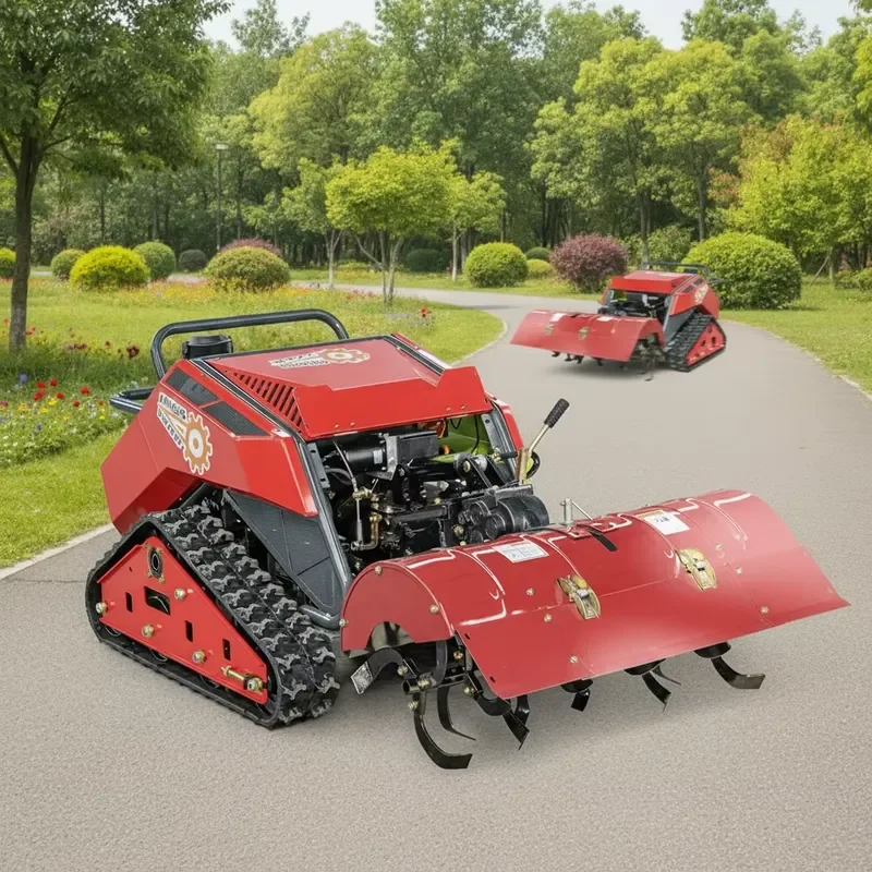 Crawler RC Rotary Tiller with Range Extender for Large Orchard Clearing Remote Control Mower Mini Track