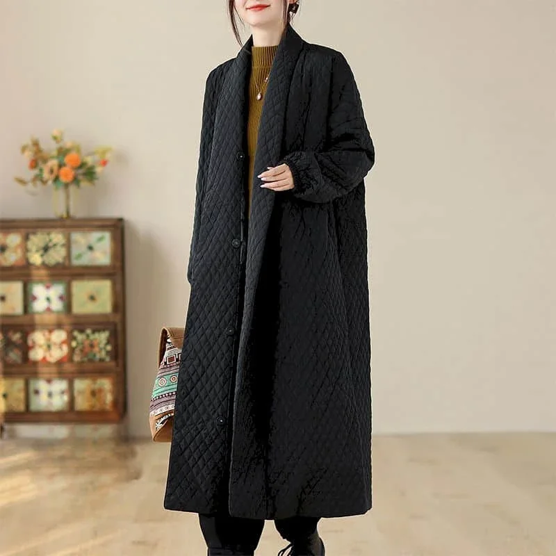 

Pop Quilted Coats For Women Solid Lightweight Cotton-padded Lapel Jackets Long Sleeve Casual Single Breasted Thick Women Clothin