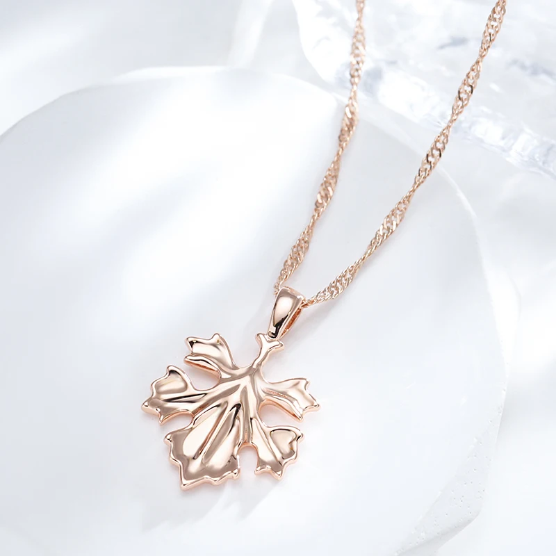 Wbmqda Unique Maple Leaf Shape Pendant Necklace Dangle Earrings For Women 585 Rose Gold Color Daily Matching Fine Jewelry Sets